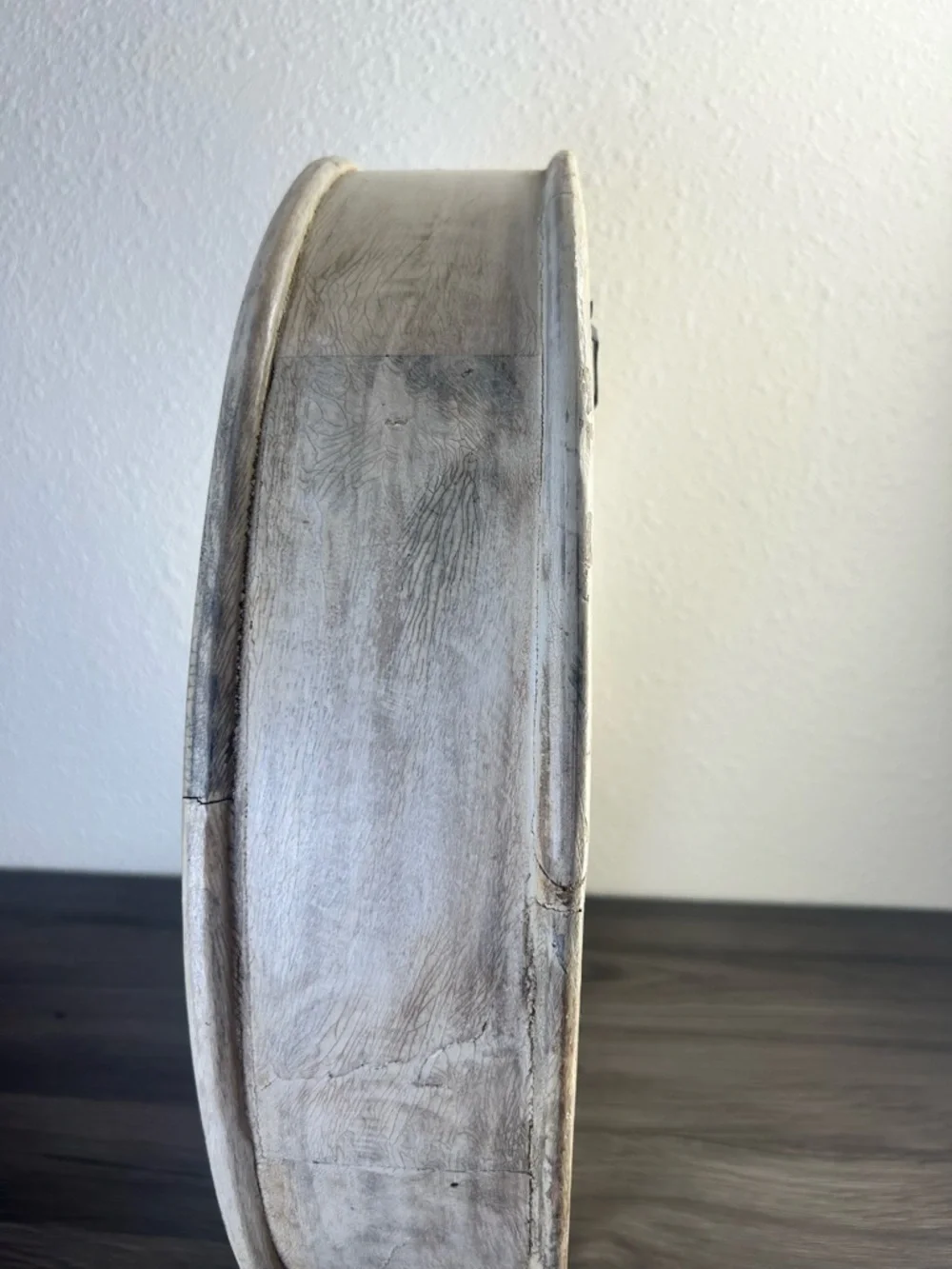 Vintage Round Wood Wall Shelf Rustic Whitewashed Farmhouse 20.5”